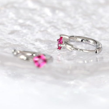 316L Surgical Steel Birthstone Hoop Earrings for Women | Lightweight, 5A Cubic Zirconia, Hypoallergenic, Lead & Nickel Free, 8mm Huggie Hoops - color: Silver: 07. July (Ruby)