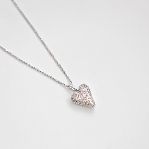 Rnivida Small Cz Pave Puff Heart Necklace for Women - color: L Heart - Silver