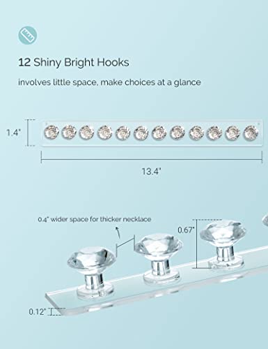 Mymazn 4 Pack Acrylic Necklaces Holder Hanging Jewelry Organizer Wall Mounted Necklace Hangers with 12 Hooks, Clear Jewelry Hangers for Necklace Organizer for Girls Women, Necklace Storage Organizer | Acrylic Jewelry Hanger with 12 Hooks, Jewelry Hooks fo