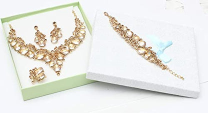 Jewelry Set for Women, Statement Necklace Dangle Earrings Bracelet Ring, White/KC Gold Plated Jewelry Set with Rhinestone Pearl Crystal Wedding Party Jewelry for Bridal Bridesmaid - color: Champagne-Gold Plated