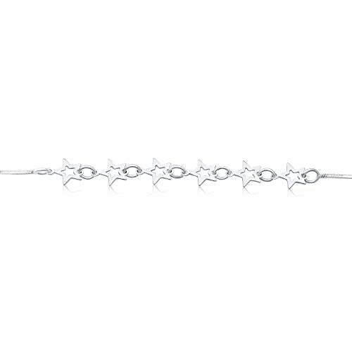 Dainty Celestial Holiday Layering American USA Patriotic Multi Open Lucky Stars Rock Star Bracelet For Women Teen Polished .925 Sterling Silver 7-7.5 Inch