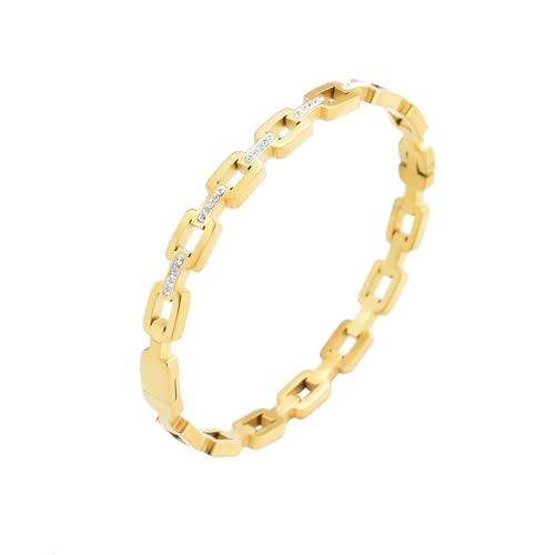 Gold Bangle for Women 18K Gold Plated Bamboo Heart Star Labyrinth Bangle Bracelets Dainty Stainless Steel Jewelry Gifts - color: Hollow Out CZ Bangle-Gold