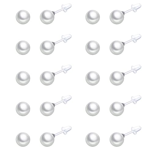10 Pairs Faux Pearl Plastic Stud Earrings for Sensitive Ears - 4-10mm White Colorful Pearl Set for Women Girls - Silicone Post - style: 8mm