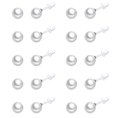 10 Pairs Faux Pearl Plastic Stud Earrings for Sensitive Ears - 4-10mm White Colorful Pearl Set for Women Girls - Silicone Post - style: 8mm