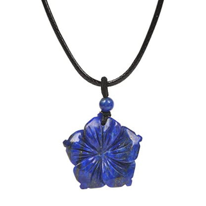 Justinstones Hand Carved Healing Crystals Gemstone Hawaii Flower Pendant Hand Weaving Wax Rope Necklace 22 inch - color: Lapis