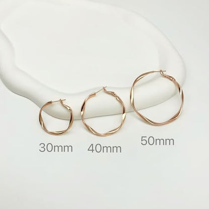 Rose/White/18k Gold Plated Hoop Earrings Lightweight Hoop Earrings For Women Loop Earrings 1in 2in - color: Rose Gold, size: 30mm