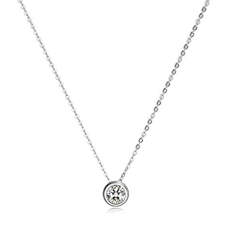 925 Sterling Silver Solitaire Cubic Zirconia Necklace for Women Teen Girls - color: April - Clear