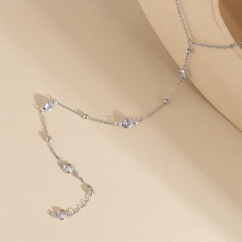 Gold Long Chain Y Necklace for Women Dainty Tassel Rhinestone Statement Collar Choker Necklace Simple Daily Charm Beach Party Jewelry