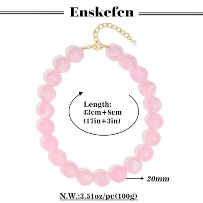 Chunky Beaded Necklaces for Women Statement Necklace | Bold Chunky Choker, Large Resin Beads, Adjustable Necklace, Boho Trendy Summer Beach Holiday Jewelry - color: Pink-03