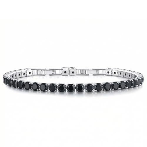 HEEYA Birthstone Silver/Gold Plated Tennis Bracelets, Adjustable 4mm CZ Tennis Bracelets for Women, Fashion Jewelry Wedding Gift Size 6.8 inch+1 inch Extender - color: Black White Gold