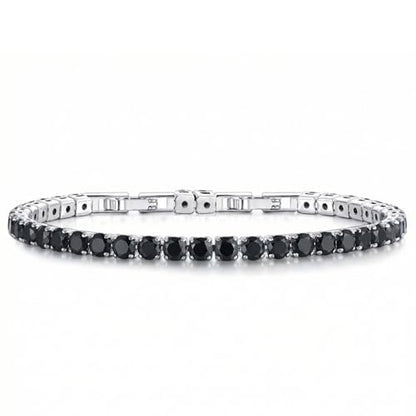 HEEYA Birthstone Silver/Gold Plated Tennis Bracelets, Adjustable 4mm CZ Tennis Bracelets for Women, Fashion Jewelry Wedding Gift Size 6.8 inch+1 inch Extender - color: Black White Gold