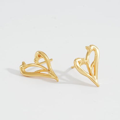 LOYATA Spike Earrings Gold Huggie Hoop Diamond Cubic Zirconia 14K Gold Plated Dainty Small Simple Hypoallergenic Geometric Jewelry Gift for Women - color: Hollow Heart