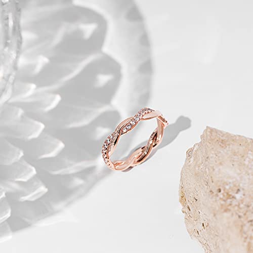PAVOI 14K Gold Plated Cubic Zirconia Twisted Rope Eternity Band for Women - color: Rose Gold, size: 9.5