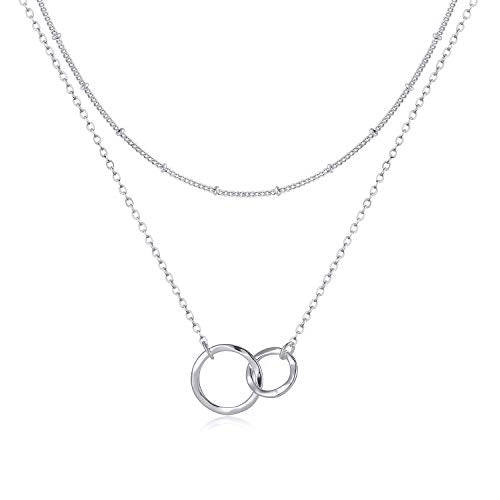Fettero Pendant Necklace Gold Choker Layered Coin Open Karma Circle Full New Crescent Moon 14K Gold Plated Simple Dainty Necklaces for Women Jewelry Gift - style: Double Circle Sliver / 2 Layer