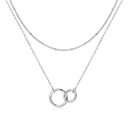 Fettero Pendant Necklace Gold Choker Layered Coin Open Karma Circle Full New Crescent Moon 14K Gold Plated Simple Dainty Necklaces for Women Jewelry Gift - style: Double Circle Sliver / 2 Layer