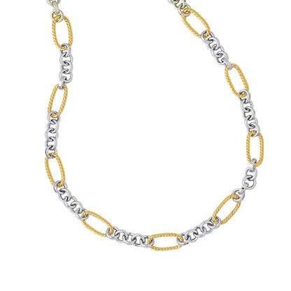 Jewelry Affairs 14K Two-tone Gold Alternating Twisted Elongated Oval Rope Link Chain Bracelet, 7.5"