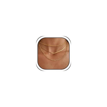 Gold Neklace Stack Dainty Gold Herringbone Necklace for Women Layered Paperclip Chain Necklaces Rhinestone Drop Simple Jewelry Gifts for Women - color: A8:3pcs
