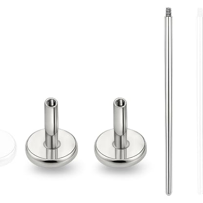 limerencia 16G/18G Hypoallergenic Internal Threaded Titanium Bar Post Replacement,Flat Back Stud Earrings Post Medusa Helix Couch Labret Bar for Women Men Sensitive Ears(A Pair) - color: silver tone, size: 18G-5mm