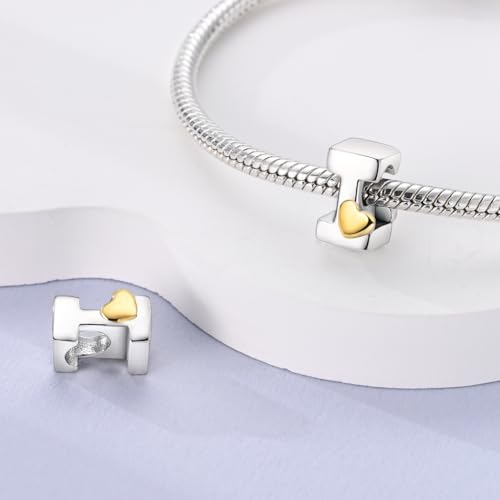 925 Sterling Silver Letter Charms A-Z for Bracelet Necklace Alphabet Bead | Heart letter A B C D G J charm initial gold Pendant beads Jewelry Gift for Women - color: Letter I