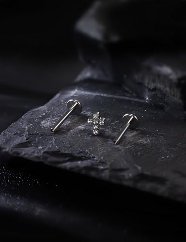 16G Astm F136 Titanium Internal Thread Flat Back Earrings Nose Studs Tragus Forward Helix Conch Cartilage Lobe Earrings Stud Medusa Labret Monroe Lip Ring Piercing Jewelry For Women Men - size: 16G--Style A-CZ