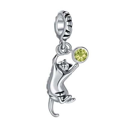 Ginger Cat Playing Tabby Dangle Charm Compatible with Pandora Charms Bracelets with CZ Birthstones for Cat Lovers Women Mother's Day - style: Aug Tabby Cat