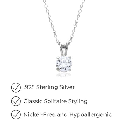 Amazon Essentials Plated Sterling Silver Cubic Zirconia Round Cut Solitaire Pendant Necklace, 18" - color: Platinum, size: 6.5 mm