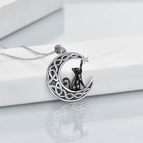 925 Sterling Silver Moon Black Cat Necklace for Women Cat Jewelry - style: J-Black Cat Moon Necklace
