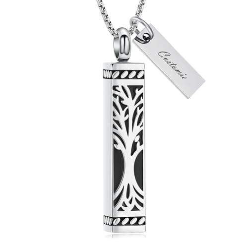 Imrsanl Tree of Life Urn Necklace for Men Women Bar Cremation Jewelry for Ashes Keepsake Ashes Necklace Pendent - color: Customize