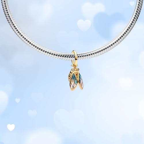 925 Sterling Silver Charms fits Bracelets and Necklace Pendant Bead Charms Jewelry Gift for Women Family Friends - style: Golden Cicada Charm