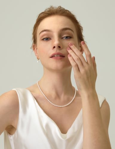 EAMTI Freshwater Cultured Pearl Necklace for Women, 3-4mm Dainty Pearl Beaded Choker, Classic Strand Necklace 16 Inch Layering Jewelry - color: 3-4mm-White