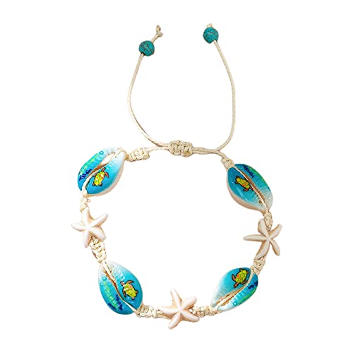 Caiyao Boho Turtle Starfish Shell Evil Eye Beach Ankle Bracelets Necklace Adjustable Summer Ocean Bracelets Jewelry for Women - style: Painting