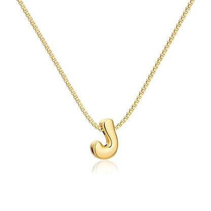 Bubble Gold Initial Necklaces for Women,14K Gold Plated A-Z Initial Necklaces for Women, Chunky balloon letter name Pendant Necklace Fashion Jewelry Gifts - color: J, style: Gold