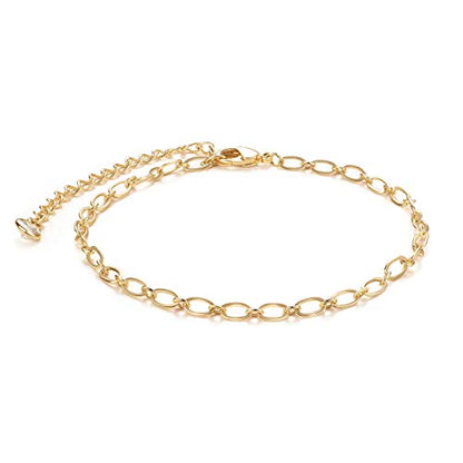 LOYATA Chain Bracelet Gold Link 14K Gold Plated Dainty Pearl Bracelet Simple Jewelry Gift for Women - style: Oval