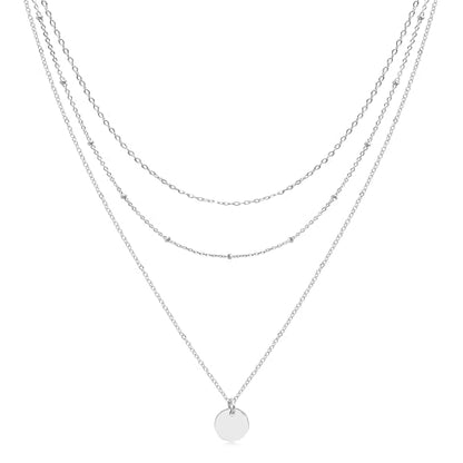 Aisansty Dainty Layered Choker Necklaces Handmade Coin Tube Star Pearl Pendant Multilayer Adjustable Layering Chain Gold Plated Necklaces Set for Women - color: Silver, style: Silver-Layered Disc