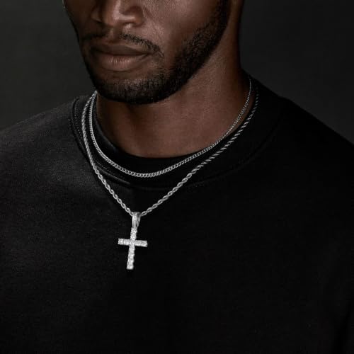 GEMOSA Cross Necklace for Men, Cuban Link Layered Rope Chain Silver/Gold/Black - color: Black Gold, size: 20/22 inch