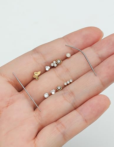 Threadless Push in Nose Studs Rings Stainless Steel Flat Back Earrings Labret Monroe Lip Rings for Women Men Cartilage Helix Conch Tragus Piercing Jewelry 6mm 8mm 10mm Silver Gold Tone - color: Gold, size: 20G(0.8mm)