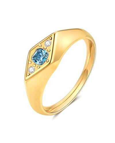 YeGieonr Gold Rings for Women Non Tarnish, 18K Gold Plated Stainless Steel North Star Signet Ring, Waterproof Dainty Pinky Statement Ring, Tarnish Free Gold Jewelry for Women - color: Rhombus Blue