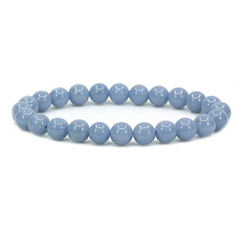 Angelstones Gemstones 8mm Round Beads Healing Crystal Bracelet for women | Natural Gemstone, Handmade Gifts for Women, Healing Crystal Round Beaded Stretch Bracelets, Unisex Jewelry for Women and Men - color: Blue Angelite