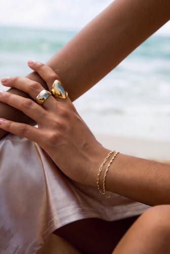 Moodear Gold Bracelets for Women, 2PCS Dainty 14K Gold Plated Link Chain | Waterproof Non Tarnish Jewelry, Adjustable Gold Plated Link & Bead Chain, Perfect for Daily Wear, Vacation Outfits & Gifts - color: gold-5