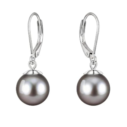 Pearl Leverback Earrings for Women Dangle Round Gemstone Earrings Birthstone Jewelry Gift Anniversary for Her - color: 15 Grey Pearl