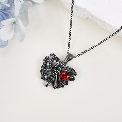 Halloween Necklace 925 Sterling Silver Black Rose Rib Cage Heart Pendant Necklace Halloween Jewelry Gifts for Women Gothic Party - style: Cage Heart
