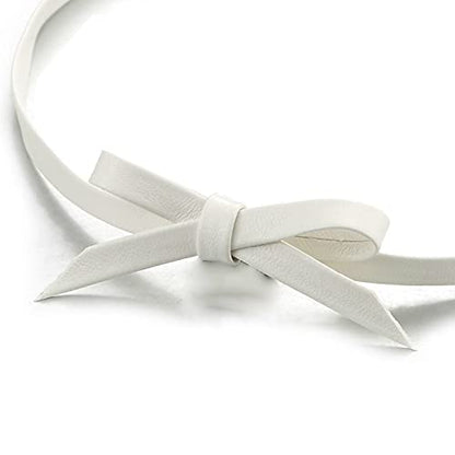 Ladies Leather Bow Choker Necklace Pendant - color: B-White Color