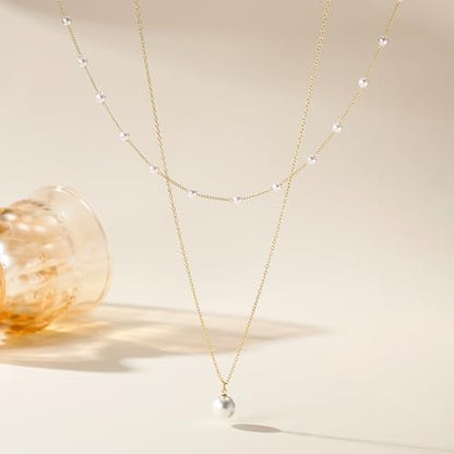 Ritach Pearl Necklaces for Women - Real Gold Plated Dainty Pearl Necklace Daisy Round Drop Pearl Choker Necklace Layered Gold Necklace for Women Teen Girls Bridesmaid Wedding Birthday Gifts - style: Gold-Layered Satellite Pearl
