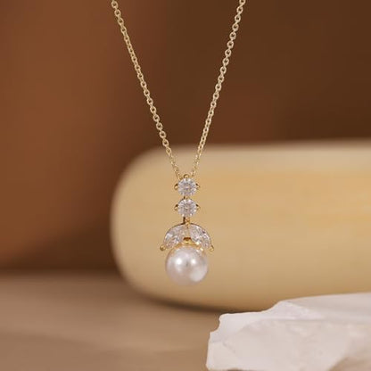 Pearl Necklaces for Women, Dainty Pearl Drop Necklace 14K Gold Plated CZ Pearls Pendant Necklace Small Gold Choker Necklaces for Women Trendy Wedding Jewelry Bridesmaids Gifts - color: Gold Plated-RX Pearl