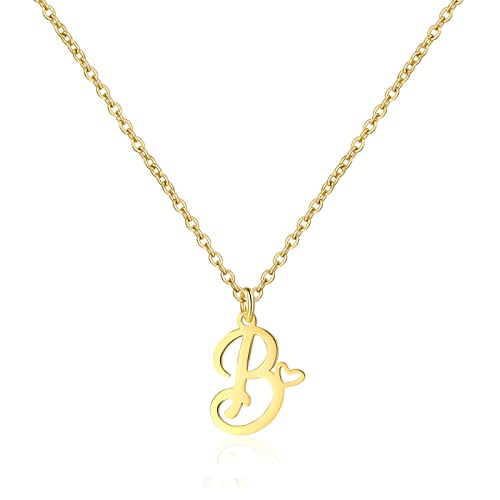 Gold Heart Initial Necklaces for Women, Minimalist Initial Heart Necklaces for Her, Dainty Alphabet Letter Pendant Necklaces Gift Jewelry - color: Gold, style: B