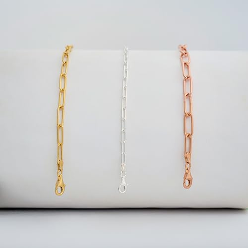 Italian Sterling Silver Paperclip Link Bracelet - Men & Women - 3.5mm, 5mm, 6mm - Available in Sterling Silver, Yellow Gold, Rose Gold - 9 inch, 7.5 inch - color: Rose, size: 6MM
