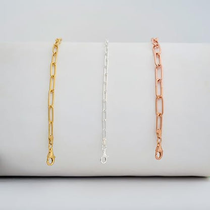 Italian Sterling Silver Paperclip Link Bracelet - Men & Women - 3.5mm, 5mm, 6mm - Available in Sterling Silver, Yellow Gold, Rose Gold - 9 inch, 7.5 inch - color: Yellow, size: 3.5MM