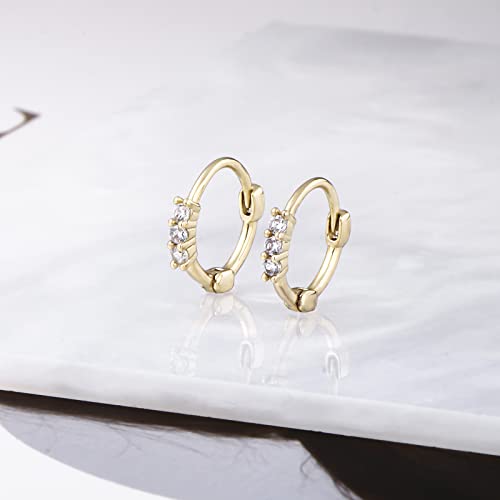 DAILY VIBES Dainty Butterfly Cross CZ Small Huggie Hoop Earrings for Women | Hypoallergenic, 14K Gold Plated Hoops, Tiny Cubic Zirconia, Cartilage Hoop Earrings for Women Trendy - color: Three Stones