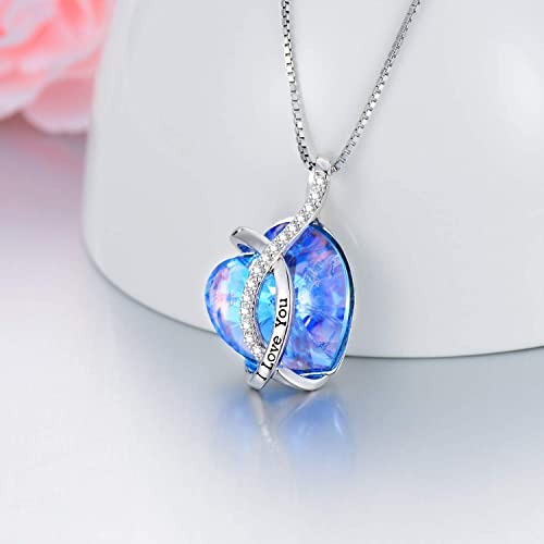 AOBOCO I Love You Sterling Silver 12 Birthstone Heart Pendant Necklace Embellished with Crystals from Austria, Mother's Day Anniversary Birthday Jewelry Christmas Gifts for Women Grandma Nana - color: M-December