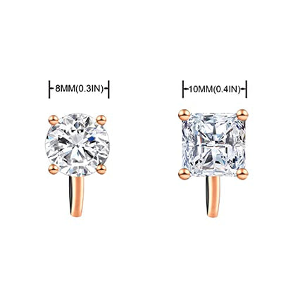 YOQUCOL 2 Pairs 8MM Cubic Zirconia Crystal Clip On Stud Earrings Non Pierced Stud Earrings For Women - color: Rose Gold-White